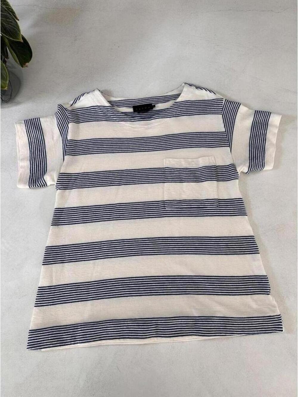 Hatch Striped Short Sleeve Knit Top - Size 0